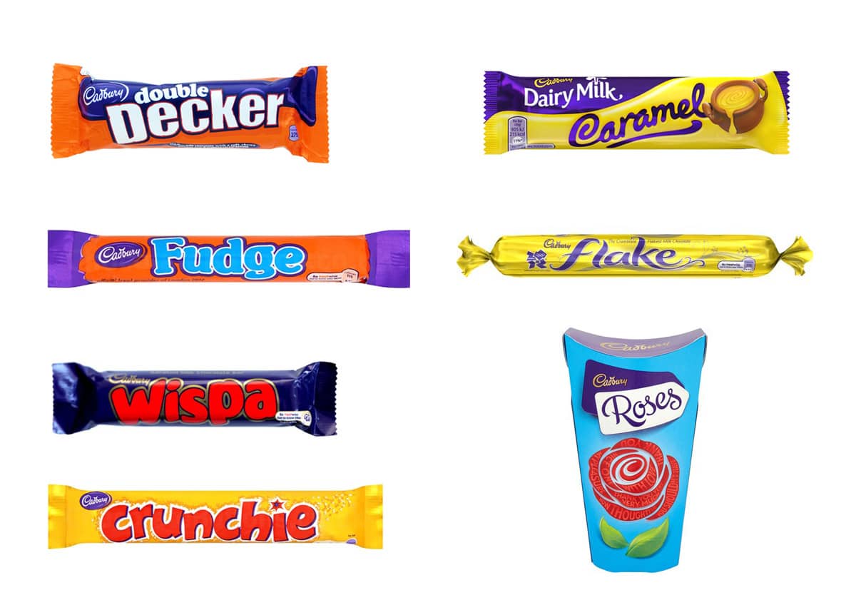 Cadbury's Blended House. Brands include Double Decker, Caramel, Fudge, Flake, Wispa, Crunchie and Roses.